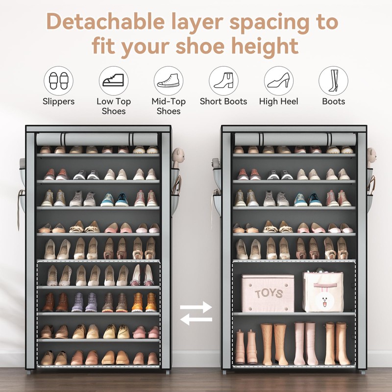 LANTEFUL Shoe Rack with Covers 10 Tier Tall Shoe Rack