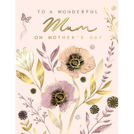 Piccadilly Greetings Mother's Day Card, Floral Wonderful Mum - 8 x 6 inches