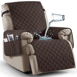 Ruaozz 100% Waterproof Recliner Chair Covers, Non-Slip Reclining Covers for Recliner Chair Washable Chair Cover, Recliner Covers with Pockets for Kids, Dogs, Pets (Chocolate, 28'')