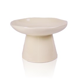 Wide Shallow 6.1" Raised Cat Bowls, Ceramic Elevated Food Plate for Flat Faced Cats and Small Dogs, Porcelain Feeder Bowl, Stress Free, Protect Cat’s Spine, Cream