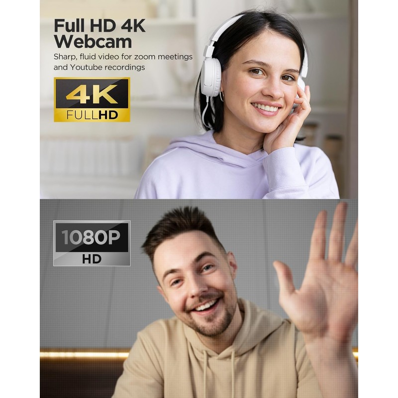 NIVEOLI Webcam 4K with Microphone and Webcam Cover Plug and