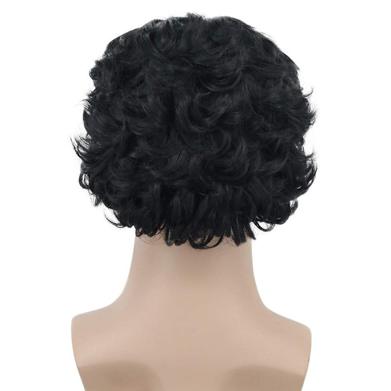 Karlery Short Curly Fits Old Man Bald Cap Black Wig