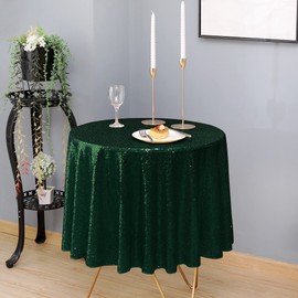 nanbowang Dark Green Sequin Tablecloth Glitter Sparkly Iridescent Shimmer for Round Table 60 Inch Table Covers Decorations for Birthday Party Supplies Event Wedding Table Skirt Decor