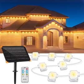 LUHLEE Solar Permanent Outdoor Lights,50ft with 30 LED, Warm White Eaves Lights Outdoor with Remote Control,IP67 Waterproof Solar String Lights for Outside House Deck Daily and Holiday Decor (32.8Ft)