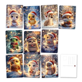 12 Christmas Cards Set Folding Cards with Envelopes A6 Card Cards Envelope Shiny Merry Christmas Xmas Watercolour Forest Animals Mouse (Christmas Animals)