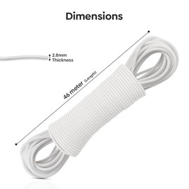 Rotary Washing Line Replacement Line - 46m (150 Feet) Long White PVC Clothes Lines for Outside - Strong Replacement Outdoor Washing Line Rope for Rotary - Adjustable to Rotary Airer and Line Both