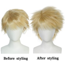 Short Blonde Wig Men Blonde Cosplay Wigs with Bangs Anime Costume