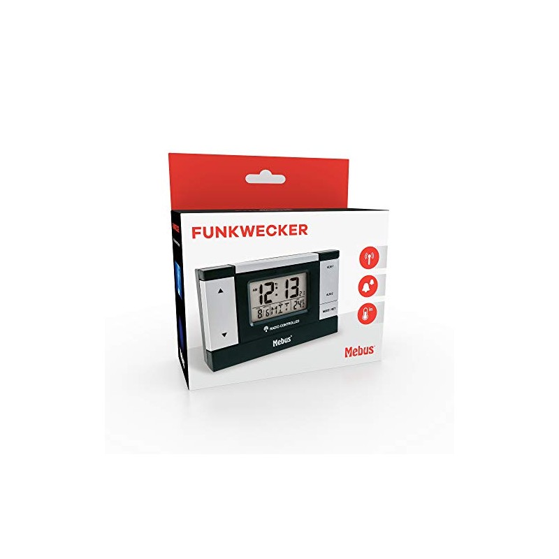 Mebus 51059 Alarm Clock LCD Display, Black, Silver