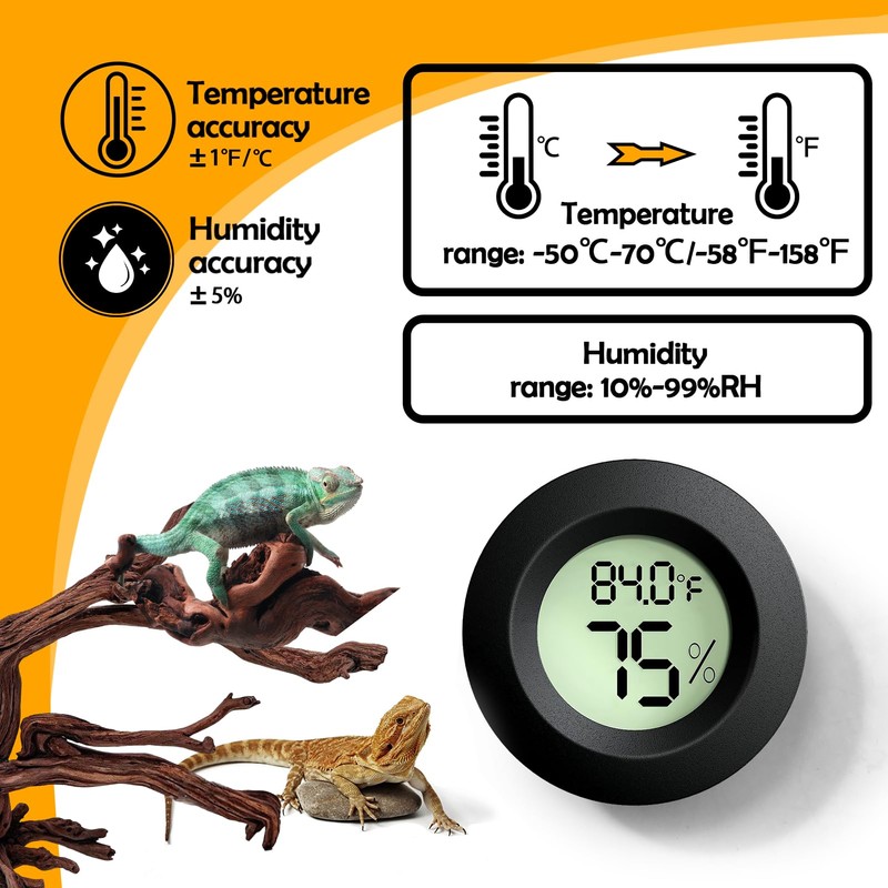Reptile Tank Accessories, 2 PCS Reptile Thermometer and Humidity Gauge