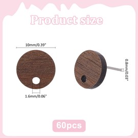 CRAFTYMELODY 60Pcs Wood Earring Findings Flat Earring Posts Walnut Wood Earrings 10mm Studs Earring Findings Flat Round Earring Posts with Loop Earring Pin Studs for Jewelry Earrings Making