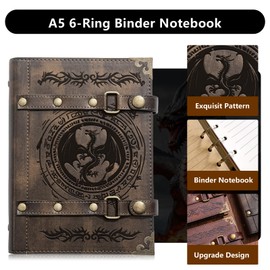 DUROTAN DND Notebook Journal Refillable Leather A5 Binder 400 Pages For Dungeons and Dragons Gifts D&D Accessories for dm players Men&Women(3-Khaki-Dragon Totem)