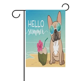 MOYYO Summer Beach French Bulldog Puppy Garden Flag 12 x 18 Inch Vertical Double Sided Welcome Yard Garden Flag Seasonal Holiday Outdoor Decorative Flag for Patio Lawn Home Decor Farmhouse Party