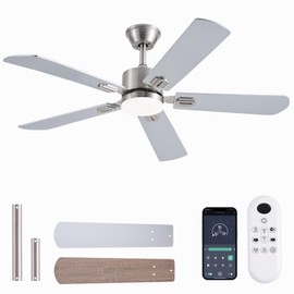 FUMLTP 52inch Ceiling Fans with Lights and Remote/App Control, Double-Side Blades, Dimmable LED, Reversible DC Motor, Noiseless, Modern Low Profile Ceiling Fan for Indoor/Outdoor Use (Nickel)