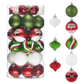 Valery Madelyn Christmas Tree Decorations 35pcs 5cm, Red Green and White Xmas Baubles Shatterproof Ball Ornaments Set