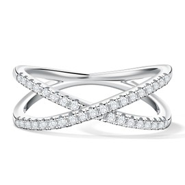 SAMIOVJ Moissanite Rings for Women, D Color VVS1 Clarity Moissanite Criss Cross Wedding Band 18K White Gold Plated Sterling Silver X Ring Eternity Bands for Women