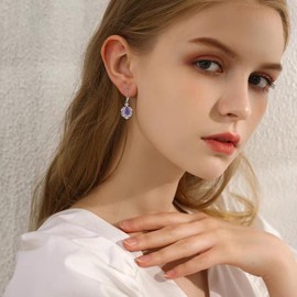 Moonstone/Peridot/Amethyst/Larimar Earrings for Women 925 Sterling Silver Vintage Filigree Drop Earrings Boho Jewellery Gifts for Girls, Sterling Silver, Amethyst