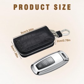 AdiStylinno Car Key Fob Case, Car Smart Key Fob Holder with Keychain and Zipper, PU Leather Key Pouch Key Bag for Men (Black)