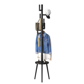 Vriccc Black Coat Rack, Bamboo Cactus Coat Tree, Adjustable Height Wooden Coat Stand with 6 Hooks, kids coat rack, Used In The Bedroom Living Room, Office To Hang Clothes, Hats, Bags