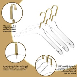 Quality Clear Acrylic Clothing Hangers – 5-Pack, Stylish Clothes Hanger with Gold Hooks - Coat Hanger for Dress, Suit - Closet Organizer Adult Hangers - Space Saving Cloth Hangers (Gold Hook, 5)
