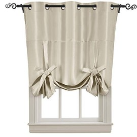 Royal Hotel Bedding Soho Tie Up Shade, 100% Blackout Window Curtain Panel, Top Grommet Faux Silk Panel, Solid Curtains, 63 Inches Long, Beige