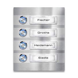 Doorbell Stainless-Steel 4 Push-Buttons – LED-Illumination of namesign & Push-Buttons (Nameplate with LED, Blue LED)