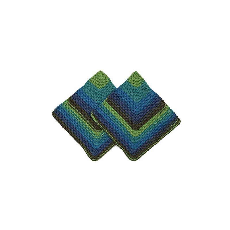 Handmade Knit Stripe Dish Cloth - set of 2-100% cotton
