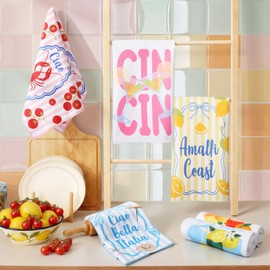 HunnmingRe 6 Pcs Italian Kitchen Towels 24 x 16 Inch Italian Summer Gift Microfiber Retro Dish Towels for Aesthetic Kitchen Decor Housewarming