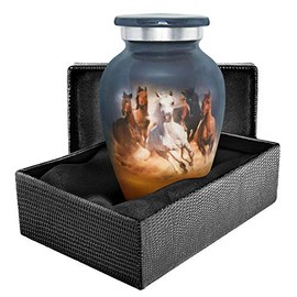 Running Free Horses Small Keepsake Urns for Human Ashes - Qnty 1 - A Beautiful Horse Themed Keepsake Sharing UrnTo Rembember Your Loved One Lost - with Case …