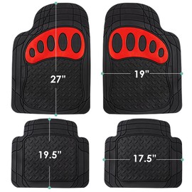 FH Group Automotive Floor Mats - Heavy-Duty Footprint Design Rubber Floor Mats for Cars, Universal Fit Full Set, Climaproof Floor Mats, Trimmable Floor Mats for Most Sedan, SUV, Truck Floor Mats Red