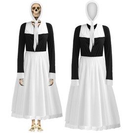 Yahenda 2 Pcs 12 ft Skeleton Accessories Thanksgiving 12 ft Skeleton Pilgrim Lady Costume Set Giant Sized Skelly Clothing for Garden Lawn Outdoor Decor