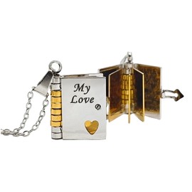 RANKEEF For Love - Love Book Necklace Adjustable Silver 18k Gold Book Necklaces with 6 Pages of Engraved Information,Openable Multi Layer Book Jewelry