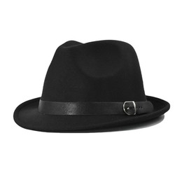 Happyupcity Black Classic Manhattan Fedora Hat with Belt Buckle Short Brim Felt Panama Trilby Jazz Dress Hat for Women Men