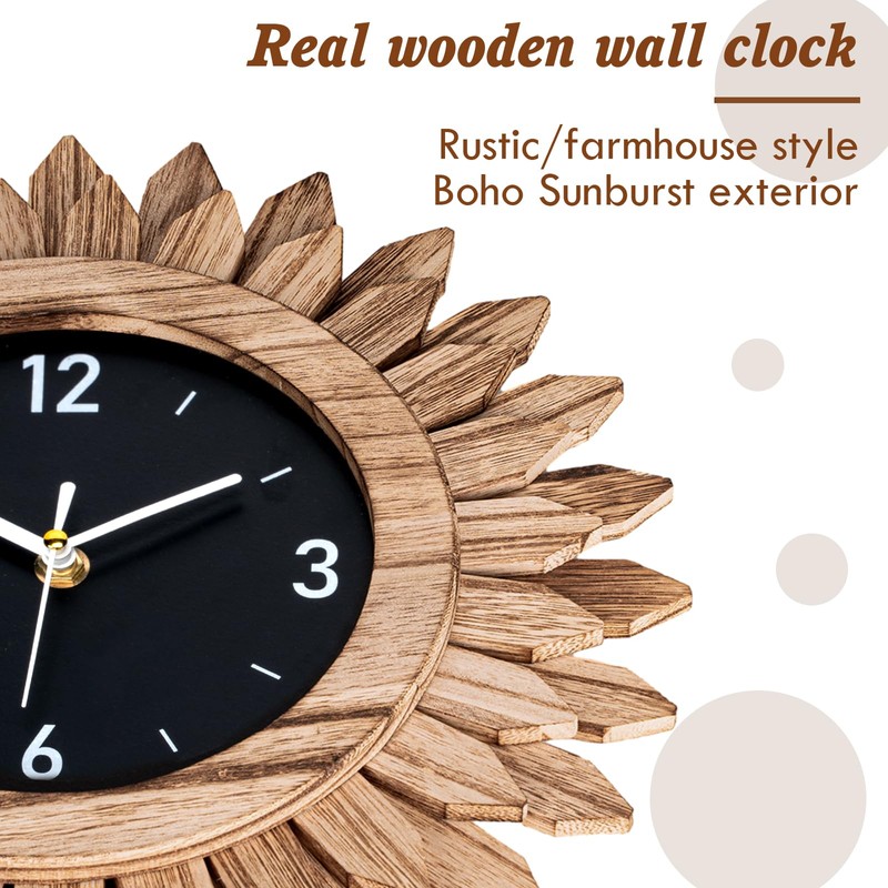Honiway Wall Clock Battery Operated 12 in Rustic Wood Boho