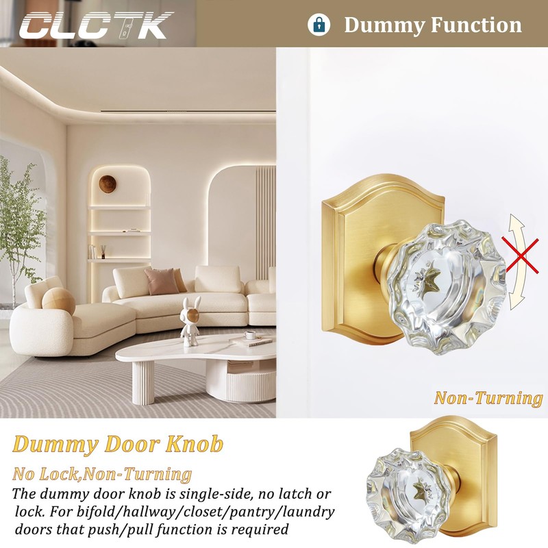 CLCTK 4 Pack Crystal Glass Dummy Door Knob, Single Side