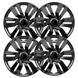 OxGord 15 inch Gloss Black Snap-On Hubcaps with 6 Double Spoke Compatible with 2015-2019 Honda Fit Standard Steel Wheel Covers