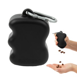 Springer Dog Treat Pouch for Effort-Free Squeeze Dispensing - Easy-fill, Food-Grade Silicone Treat Pouches for Pet Training - Includes Carabiner-Black