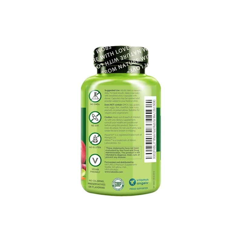 NATURELO Whole Food Multivitamin for Men | 120 Capsules |