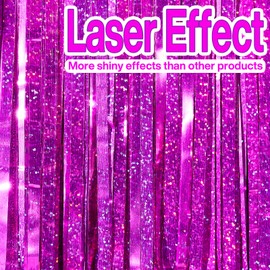PartyWoo 2 pcs Hot Pink Foil Fringe Curtain, Metallic Foil Tinsel Fringe Backdrop door Fringe for Birthday Wedding Party Photo Backdrop