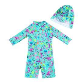 upandfast Baby Girl One Piece Swimwear Suits with Sun Hat Infant Swimsuits UPF 50+ Sun Protection (Green, 12-18 Months)