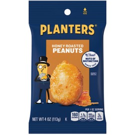 Planters Honey Roasted Peanuts, Party Snacks, Plant-Based Protein, 4 Oz Bag, 12 Pack