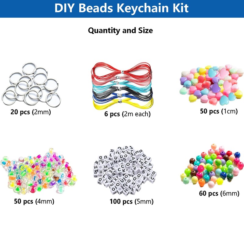 JehaYu 285 Pcs Bead Keychain Making Kit, DIY Beadable Keychains