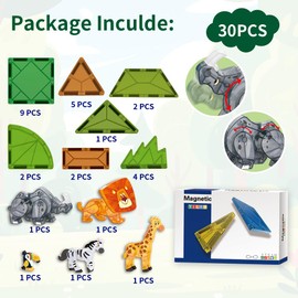 Voxifyx Magnetic Tiles Set Grassland Animals Theme Toys, Magnet Tiles Building Blocks Toys for Kids Ages 3+