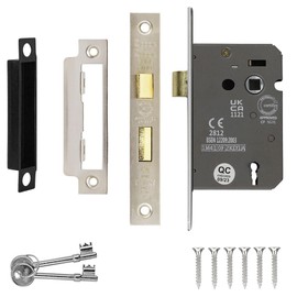 Decoranddecor Sash Mortice Door Lock with Keys - 2.5inc /64mm - Satin Nickel - Fire Rated - UKCA & CE Approved