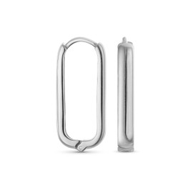 Classic Simple Geometric Vertical U Rectangle Oval Hoop Paperclip Earrings Of Women Teens .925 Sterling Silver Polished Hinged