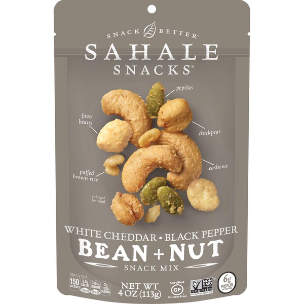 Sahale Snacks White Cheddar Black Pepper Bean + Nut Snack Mix, 4 Ounces (Pack of 6)