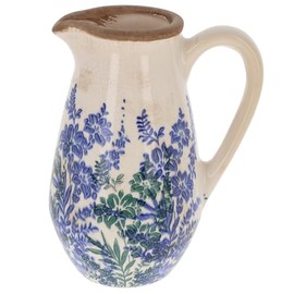 Shudehill Giftware Indigo Garden Blue Floral Crackle Effect Vase - Pitcher, Traditional, Handle or Bouquet Designs (Pitcher)