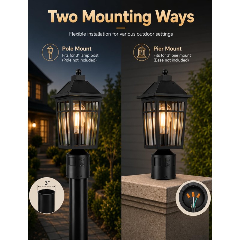 Yisuro 360°Motion Sensor Outdoor Post Light, Dusk to Dawn Hardwired