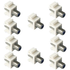 10 coaxial trapezoidal sockets, 3GHz coaxial Cable Connector, F-Type RG6 Cable Extender, Suitable for Wall Panels and Terminal Blocks (White, Plate with Nickel)