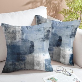 JIMOWANG Blue Velvet Abstract Pillow Covers Set of 2 Modern Accent Navy Grey Throw Pillow Cover Soft Elegant Decorative Couch Cushion Cover 18 x 18 Inches