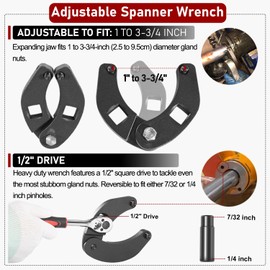 Camoo 7463 Adjustable Gland Nut Wrench Hydraulic Cylinder Spanner Wrench Adjustable, Removing Hydraulic Cylinders, With 7/32, 1/4 inch Pin, Suitable for Farm & Construction Equipment
